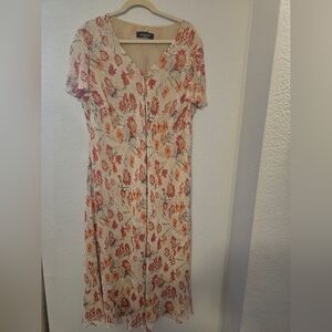 Jones New York Dress Floral Print V-Neck Flare Midi Fairy Flutter Sleev Chiffon?